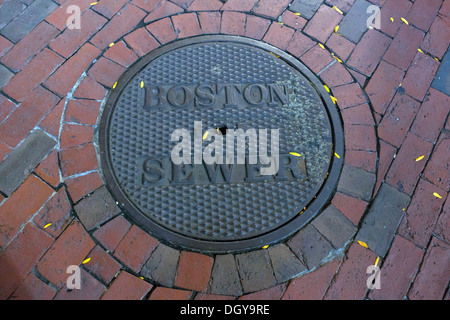 Boston sewer manhole cover Stock Photo
