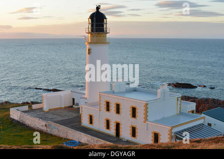 Evening view towards the Atlantic with Rua Reidh Lighthouse, Melvaig, Gairloch, Western Ross, Scotland, United Kingdom, Europe Stock Photo