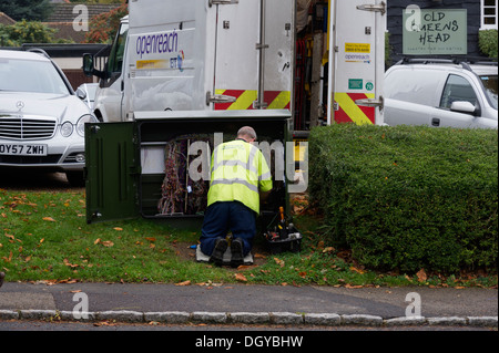 BT engineer working on a roadside junction box Stock Photo