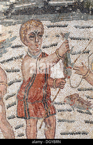 Mosaic, Roman Villa Romana del Casale, Unesco World Heritage Site, near Piazza Armerina, Sicily, Italy, Europe Stock Photo