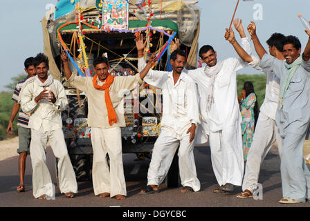 Ram Devra pilgrims, Thar Desert, at Pokaran or Pokhran, Rajasthan, North India, India, Asia Stock Photo