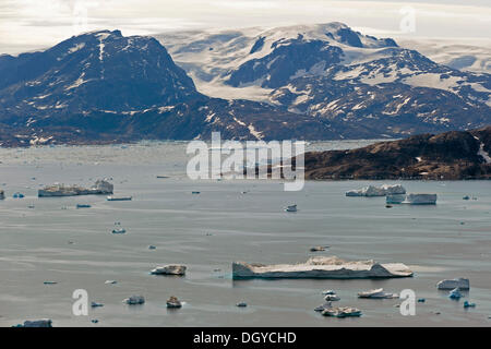 Icebergs near Tiniteqilaaq, off the Ammassalik Peninsula, Sermilik Fjord, East Greenland, Greenland Stock Photo