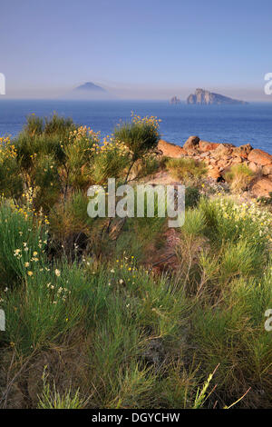 View of the volcanic island of Stromboli, Aeolian Islands or Lipari Islands, Sicily, Southern Italy, Italy, Europe Stock Photo
