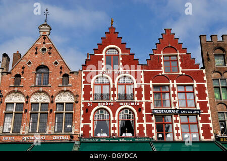 Houses, market square, Bruges, a UNESCO World Heritage site, West Flanders, Flemish Region, Belgium, Europe Stock Photo