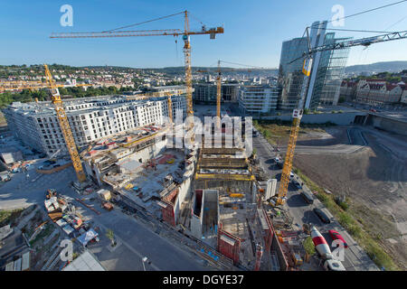 Cranes, large construction site, Stuttgart-21-grounds, Stuttgart, Baden-Wuerttemberg Stock Photo