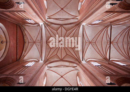 Pattern of ribbed vaulting ceiling, viewed from below at St. Nikolai Church, Wismar, Germany Stock Photo