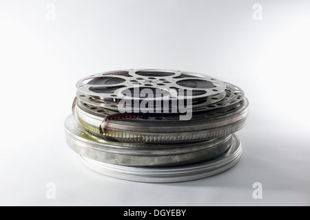 A Stack of Old Metal Film Canisters. Isolated on White with a