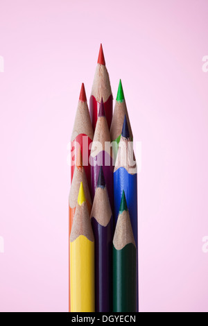 Colored pencils arranged in an orderly group Stock Photo