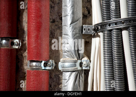 Insulated heating pipes, cable harnesses, renovation of an old building, Stuttgart, Baden-Wuerttemberg Stock Photo