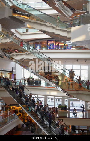 People on escalators in Festival Walk shopping mall, Kowloon Tong ...