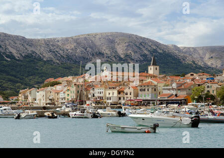 Boats in the harbour of Baska, Krk, Island, Adriatic Sea, Kvarner Gulf, Croatia, Europe Stock Photo