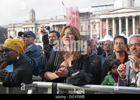 London, UK. 27th October 2013., Crowds attend Diwali, The Festival of lights, being celebrated in Trafalgar Square, London. ©Keith Larby/Alamy Live News Stock Photo
