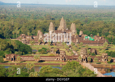 Angkor Wat temple, aerial view, Angkor Wat, Siem Reap, Cambodia, Southeast Asia Stock Photo