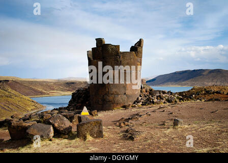 Sillustani pre-Incan burial ground, on the shores of Lake Umayo near Puno, Peru, South America Stock Photo