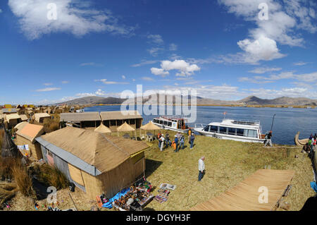Uros, floating island, Lake Titicaca, Peru, South America, Latin America Stock Photo