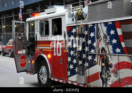 Fire truck near Ground Zero, New York Fire Department, FDNY, Financial District, New York City, North America, USA Stock Photo