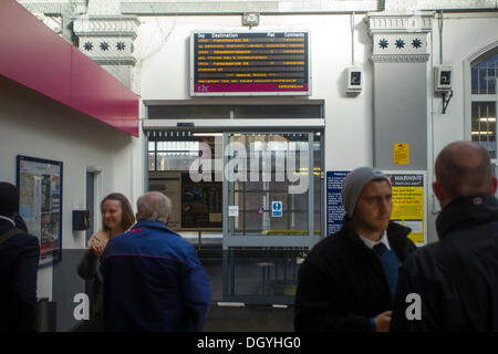 Southend on Sea, Essex, UK . 28th Oct, 2013.  9.08am c2c trains all cancelled at Southend Central train station The storm, called St Jude, brought the windiest weather to hit the UK since 1987. Credit:  graham whitby boot/Alamy Live News Stock Photo