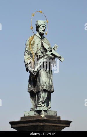 Statue of St. John of Nepomuk, Charles Bridge, Prague, Old Town, Czech Republic, Europe Stock Photo