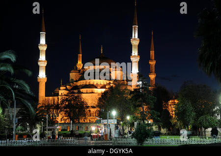 Night shot, Sultan Ahmed Mosque or Blue Mosque, Sultanahmet park, old ...