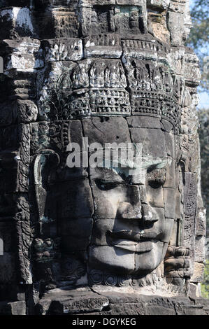Face tower, Bayon, Angkor Thom, Siem Reap, Cambodia, Southeast Asia Stock Photo
