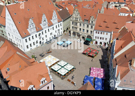 View of the market square from the tower of Frauenkirche, Church of Our Lady, Meissen, Saxony Stock Photo