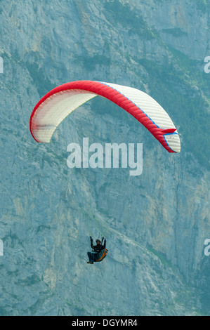 Paraglider in Lauterbrunnen Valley, Switzerland Stock Photo