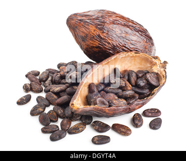 cocoa pod and beans isolated on a white background Stock Photo