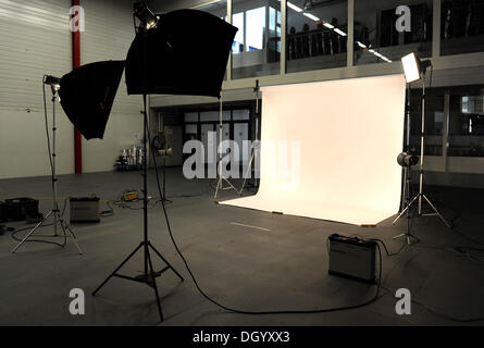 Backdrop and studio flash unit in a photographic studio Stock Photo