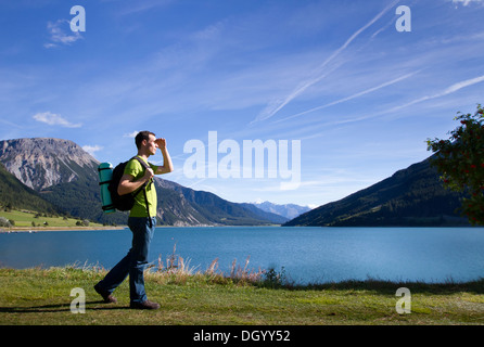 traveler in mountains looking forward, new vision Stock Photo