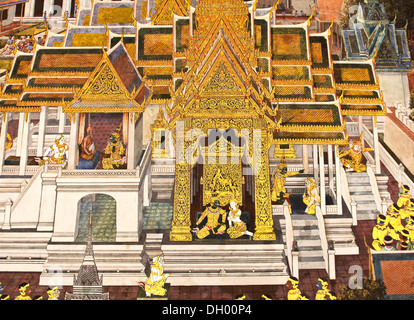 Masterpiece Ramayana painting in temple of emerald Buddha in Grand Palace in Thailand Stock Photo