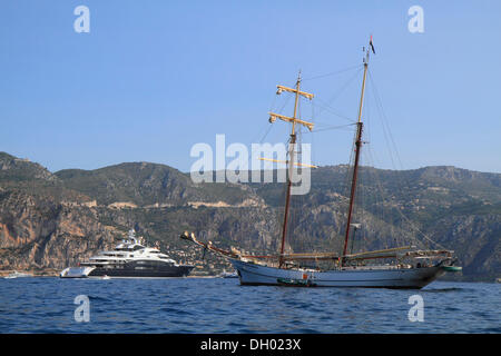 Sailing yacht 'Sir Robert Baden Powell', built by shipyard Edgar André, length 42m, built in 1957, and Motor yacht 'Serene' Stock Photo