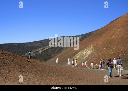 Tourists visiting Mount Etna, Sicily Stock Photo