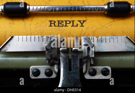 Reply text on typewriter Stock Photo