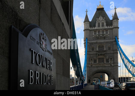 Tower Bridge, view from the north tower towards the south tower, City of London, London, London region, England, United Kingdom Stock Photo