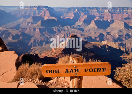 Sign, 'Ooh Aah Point' on the South Kaibab trail through Grand Canyon National Park, Grand-Canyon-Nationalpark, Arizona Stock Photo