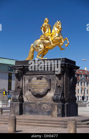 Golden Rider, monument to Augustus the Strong in Dresden-Neustadt, Hauptstraße, Saxony Stock Photo