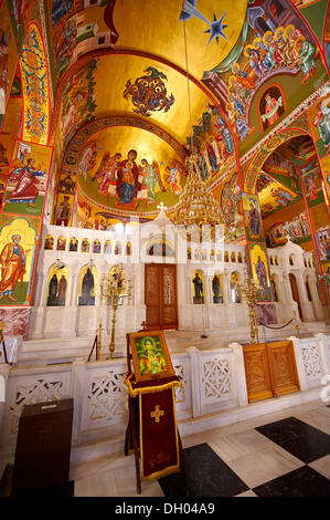 The Byzantine style frescos of the new Orthodox church of Omala, Kefalonia, Ionian Islands, Greece, Europe Stock Photo