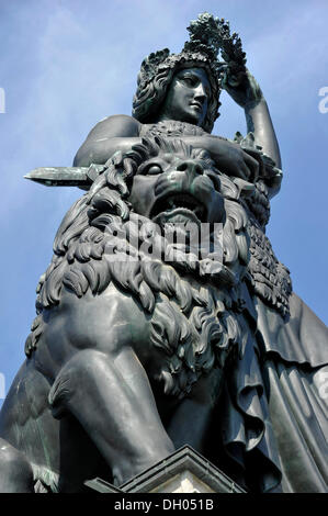 Bronze statue of Bavaria in front of the Ruhmeshalle building, Munich, Upper Bavaria, Bavaria Stock Photo