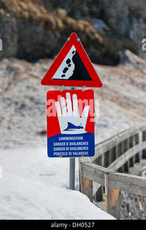 Warning signs, rockfall, avalanche danger, Achensee Lake, Tyrol, Austria, Europe Stock Photo