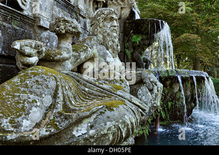 Fontana dei Giganti or Fountain of the Giants, river god of the Tiber River, gardens of Villa Lante, Bagnaia, Lazio, Italy Stock Photo