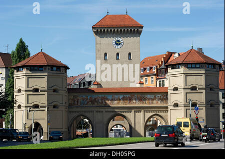 City gate and gate tower of the Isar Gate, Isartorplatz, Munich, Upper Bavaria, Bavaria, Germany Stock Photo