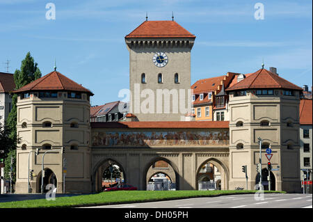 City gate and gate tower of the Isar Gate, Isartorplatz, Munich, Upper Bavaria, Bavaria, Germany Stock Photo