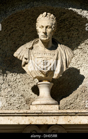 Decorative bust of the Roman Emperor Julius Caesar, by Josef Rauch, outer wall of the Bavarian National Museum Stock Photo