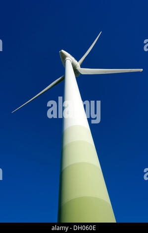 Wind turbine on Froettmaninger Mountain, Froettmaning, Munich, Upper Bavaria, Bavaria, Germany Stock Photo