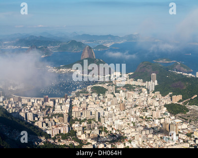 Aerial view of city and harbor of Rio de Janeiro in Brazil from Christ the Redeemer statue Stock Photo