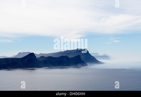 View from Cape of Good Hope / Cape Point, South Africa looking across coast to False Bay towards Cape Hangklip and Danger Point Stock Photo