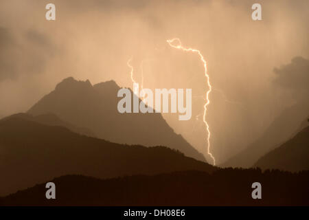 Thunderstorm, lightning strike in Vomperloch, Karwendel Mountains, Tyrol, Austria, Europe Stock Photo