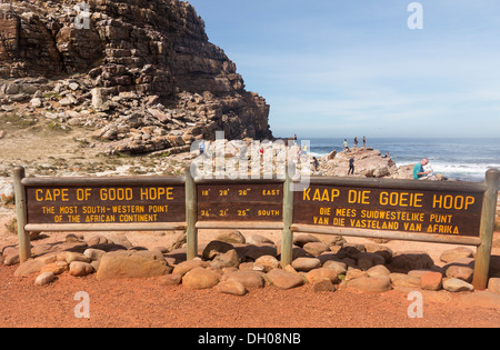 Cape of Good Hope, South Africa - signpost and tourists Stock Photo