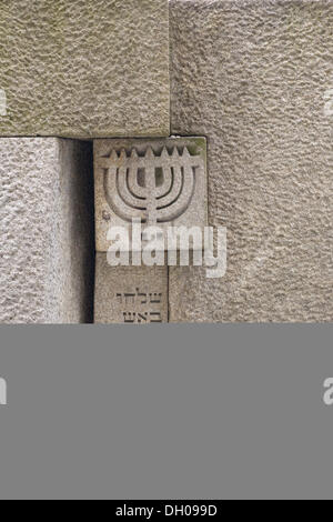 Memorial stone made of Flossenbuerger granite blocks by Herbert Peters, 1969, for the old main synagogue on Maxburgstrasse in Stock Photo