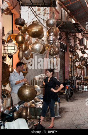 Antique  Lamps Shop Marrakesh Morocco Medina Souk Market Stock Photo